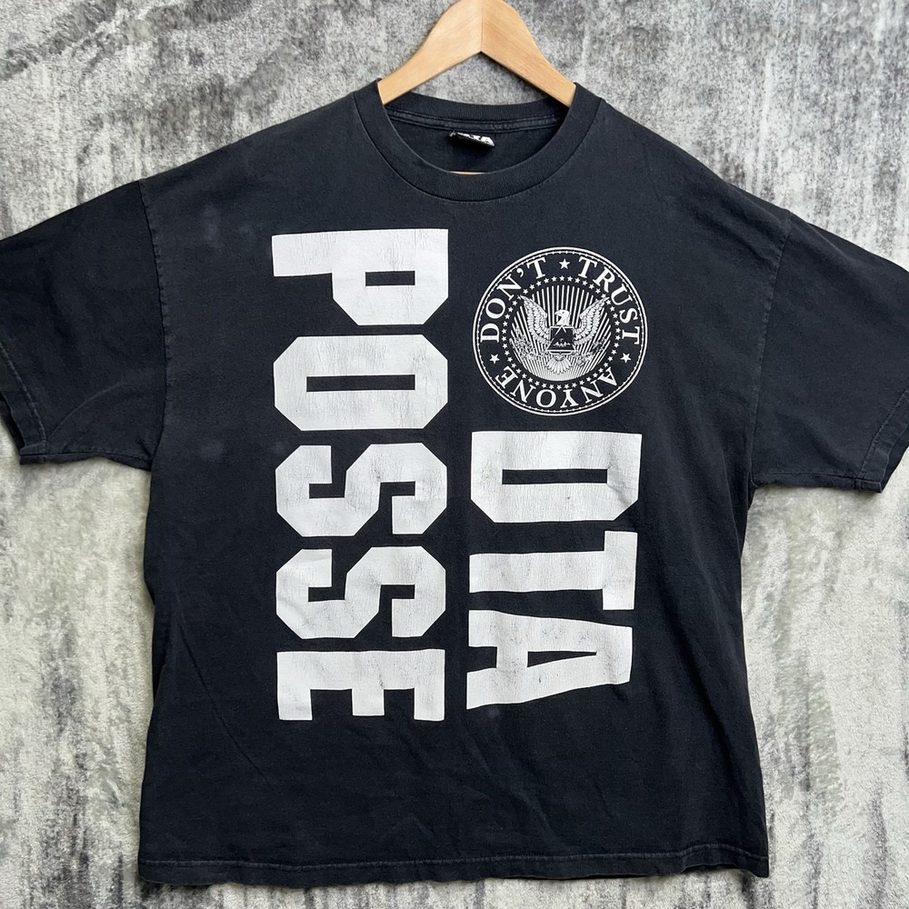 Vintage Y2K DTA Posse Skate T-shirt Mens 2XL Black Seal Eye‎ Big Spellout